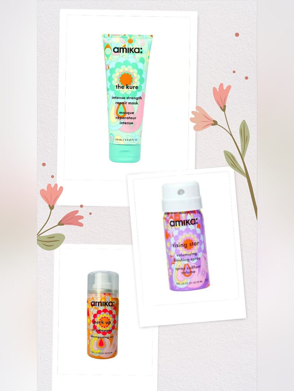 Amika - 2 Mini Dry Shampoos, 2 Mini Volumizing Sprays & 1 Repair Mask